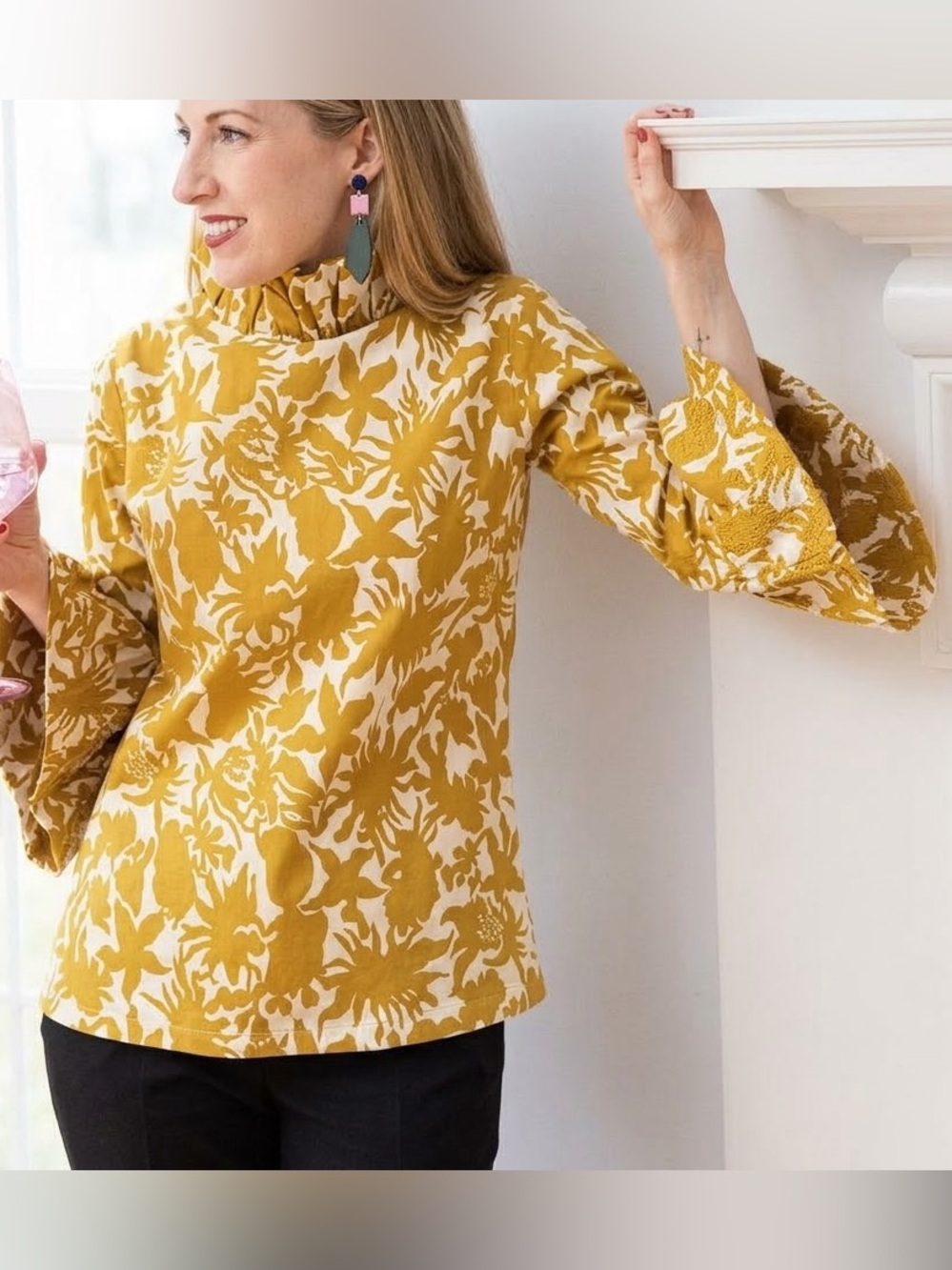Elizabeth Wilson NWT Katherine Top in Mustard Chinoiserie Fall Floral size XL